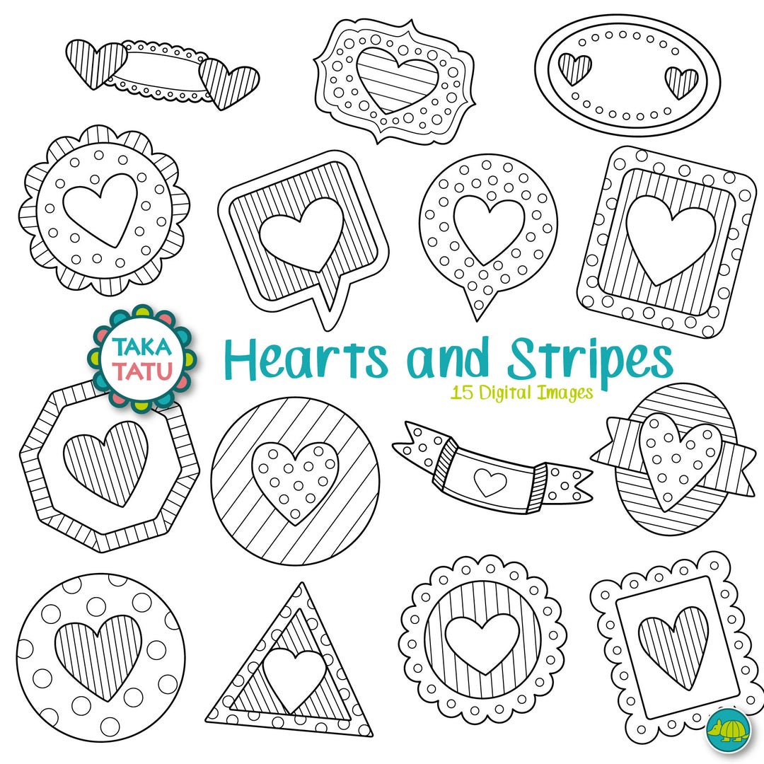 Hearts Digital Stamp Pack - Black and White Clipart / Valentines ...