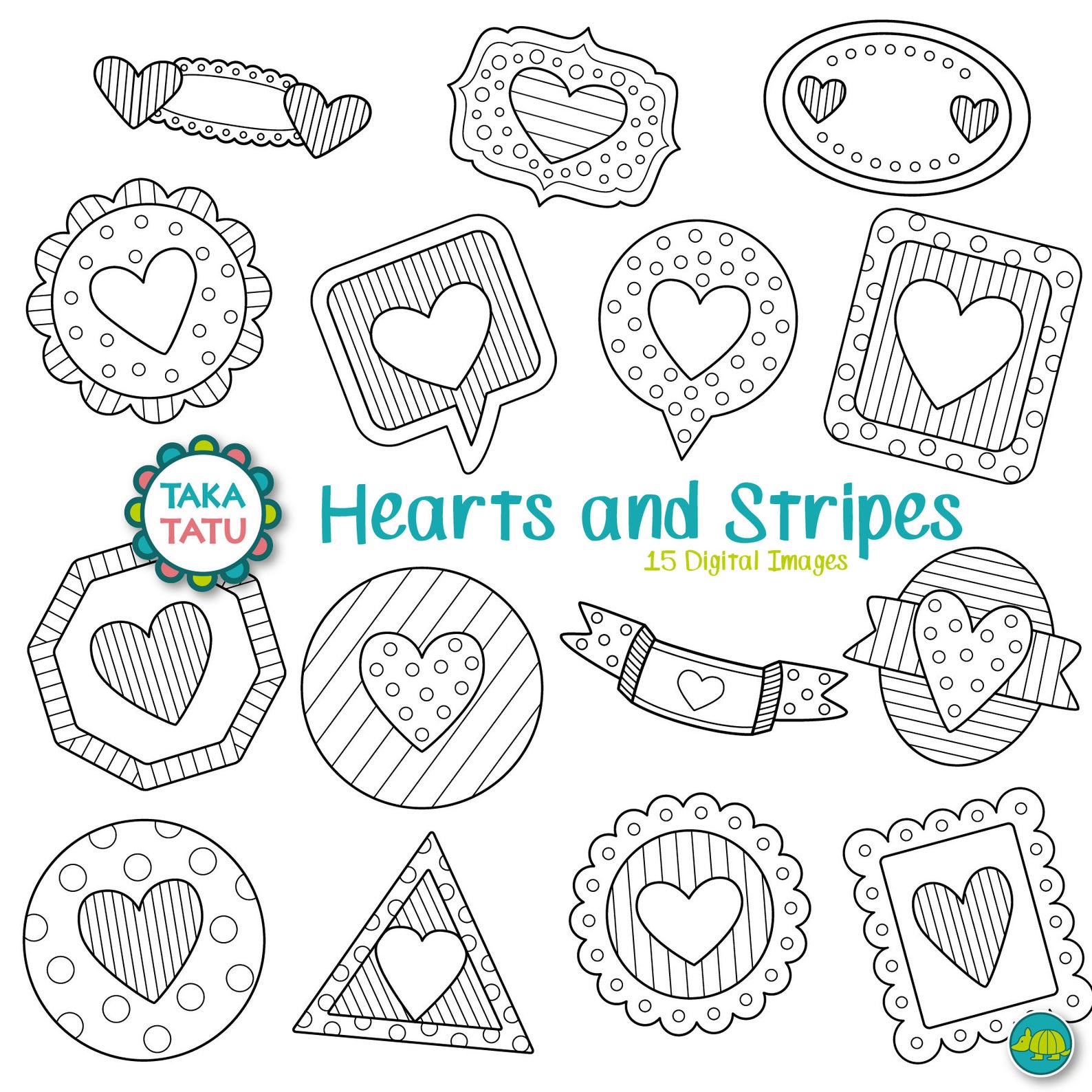 Hearts Digital Stamp Pack - Black and White Clipart / Valentines ...