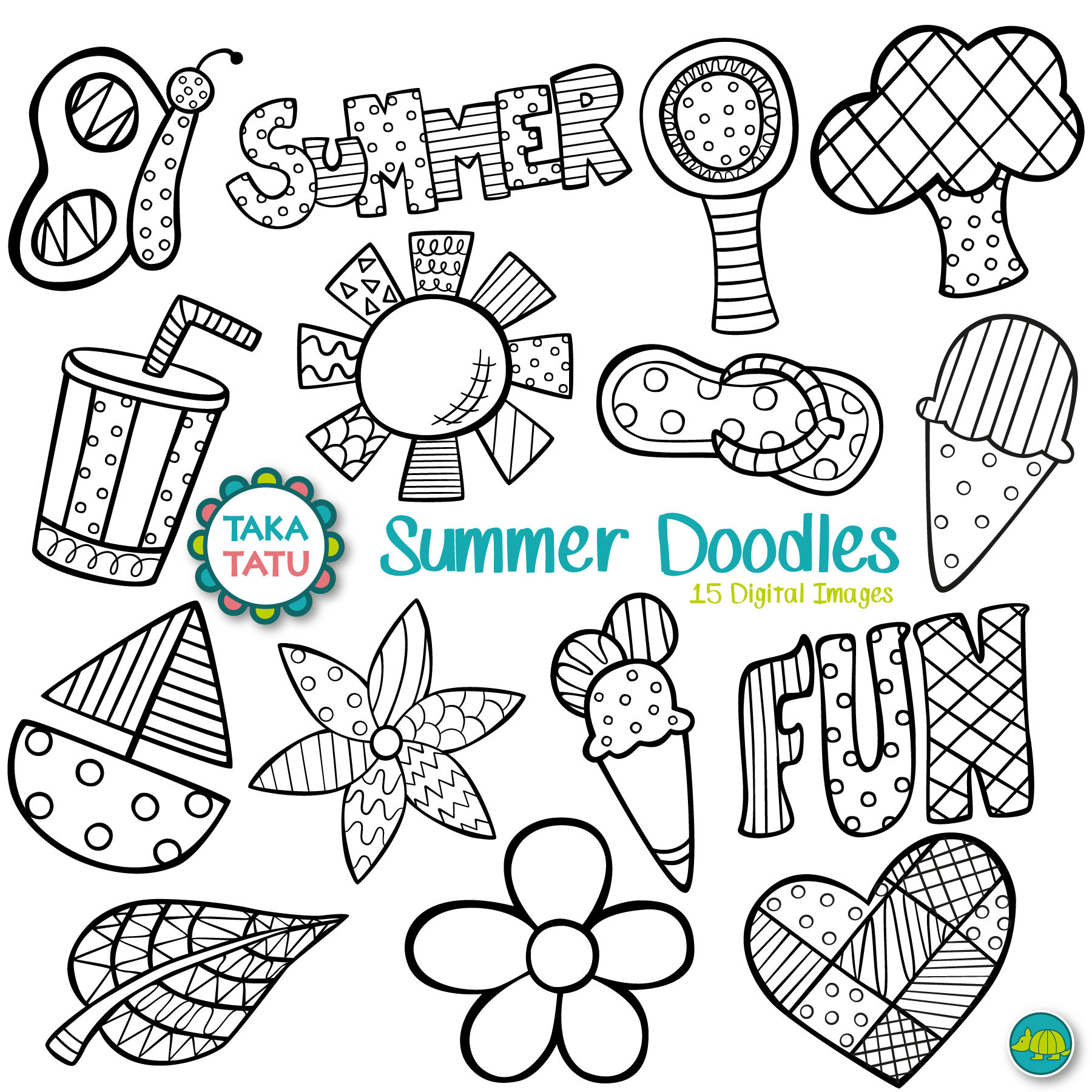 summer clipart black and white