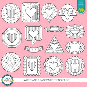 Hearts Digital Stamp Pack - Black and White Clipart / Valentines ...