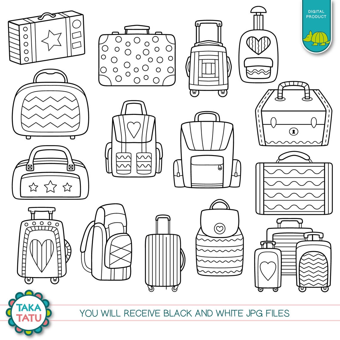 Suitcases Digital Stamp Pack Vacation Clip Art / Travel Clip Etsy