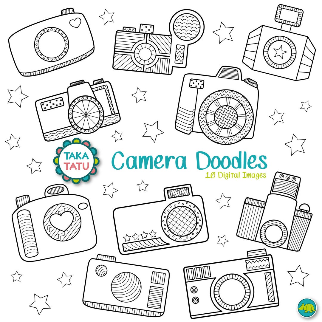 Camera Doodles Digital Stamp Pack Black and White Clipart / Photography