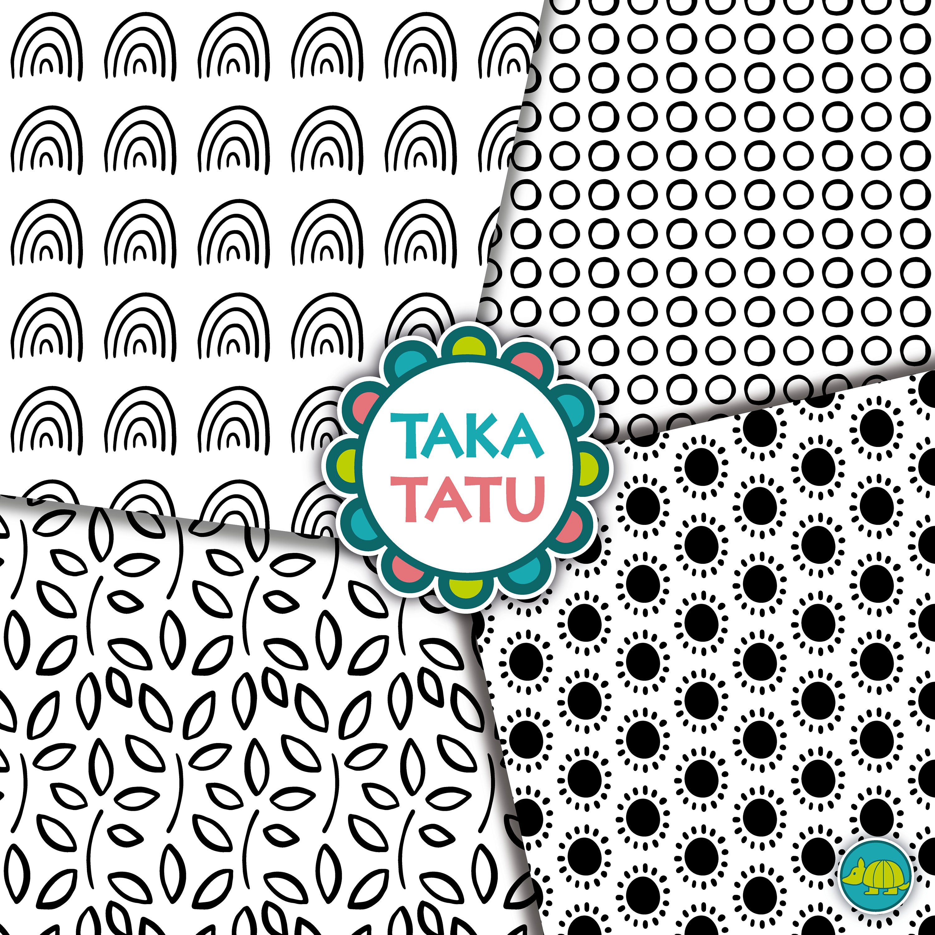 Minimalist Black and White Hand Drawn Printable Digital Paper Pack ...
