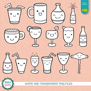 Kawaii Drinks Digital Stamp Pack - Black and White Clipart / Kawaii ...