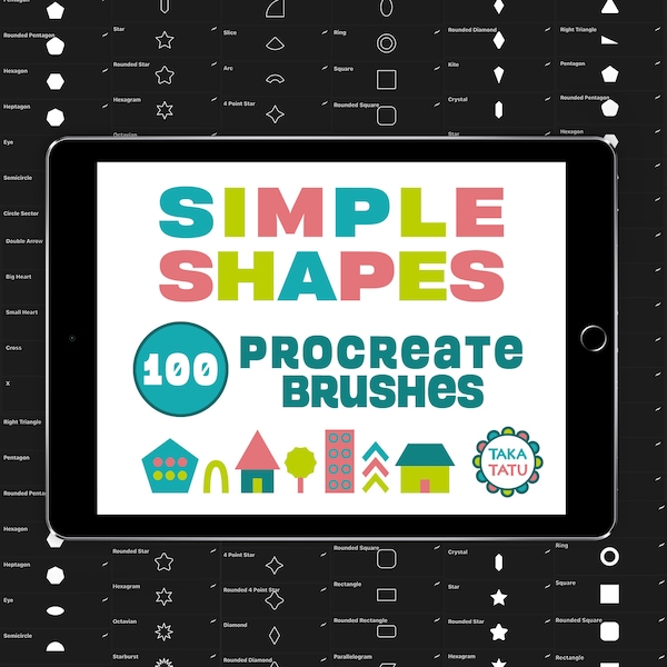 100 Procreate Brushes  - Geometric Shapes Stamp Brushes / Simple Shapes for Procreate / Fill and Outline Brushes for iPad Pro Illustrations