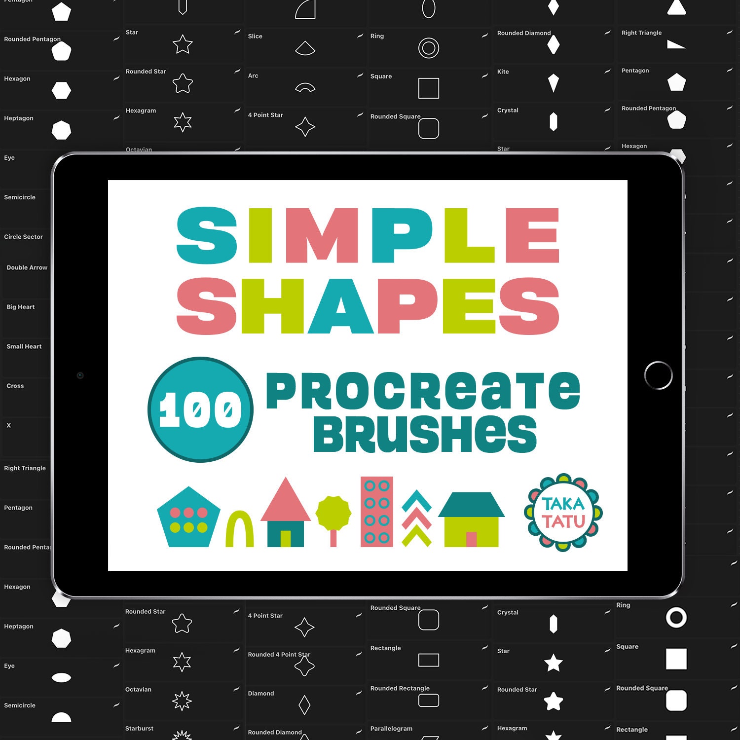 100 Procreate Geometric Shape Brushes – Fill & Outline Stamp Set for iPad Pro