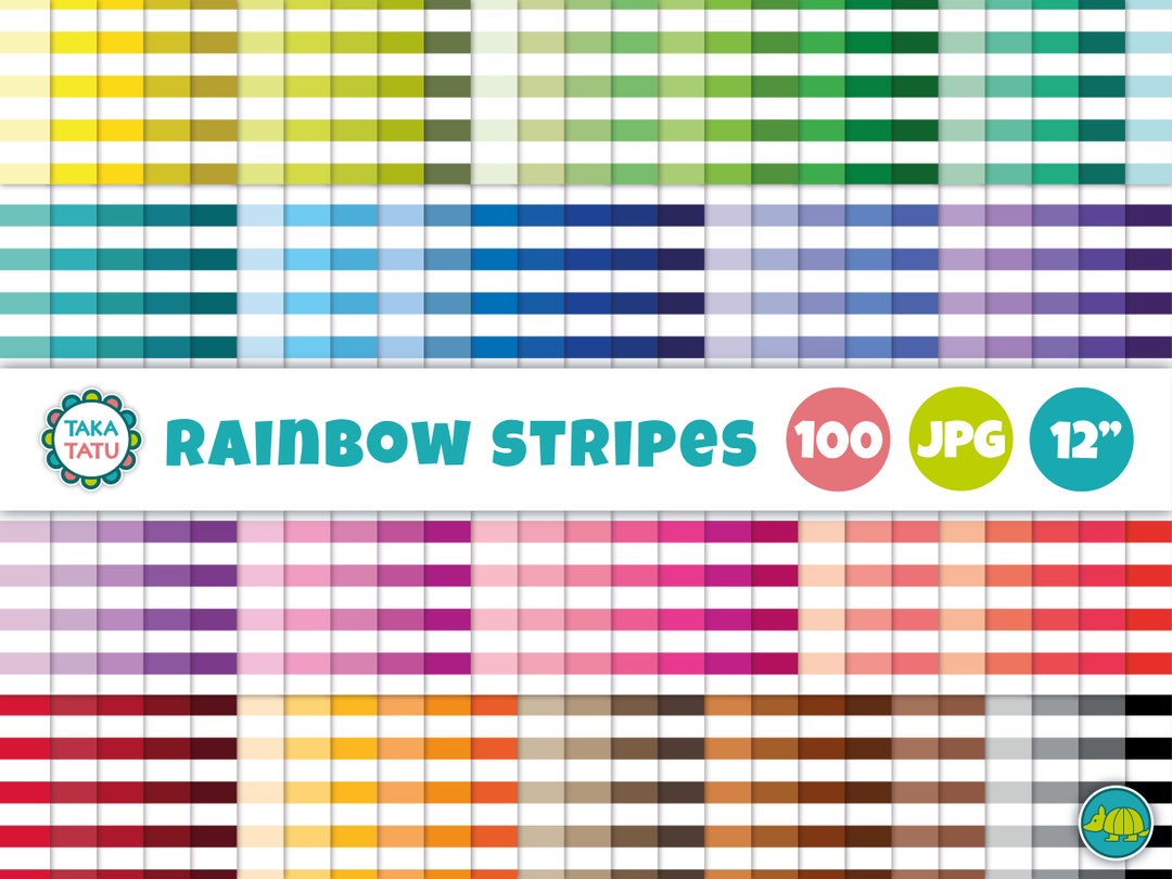 100 Rainbow Stripes Digital Paper Pack - Colorful Striped Paper for ...