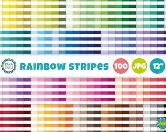 100 Rainbow Stripes Digital Paper Pack - Colorful Striped Paper For Backgrounds and Designs / Printable Digital Paper - Instant Download