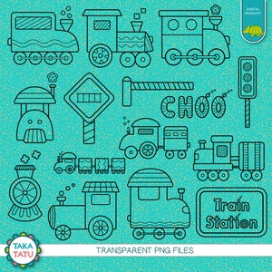 Trains Digital Stamp - Trains Clip Art / Train Clipart / Train Printable / Train Line Art / Black and White Clipart / Transportation / Kids image 4