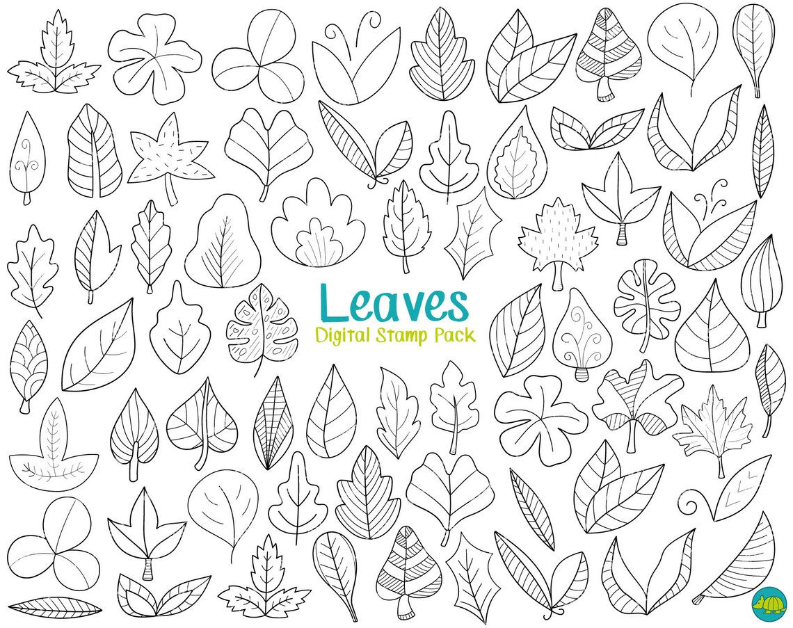 Leaves Digital Stamp - Leaves Clipart / Leaf Doodles / Leaf Stamp ...