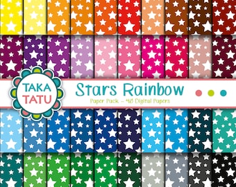 Stars Digital Paper Pack - Rainbow Scrapbook Paper / Printable Paper / Patterned Background / Colorful Stars Backdrop / Digital Paper