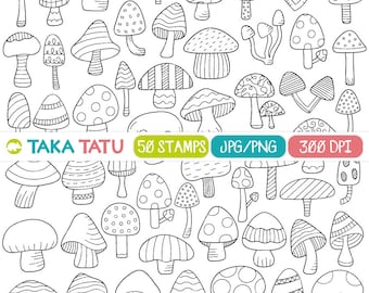 Zestaw cyfrowych znaczków Mushroom - Cliparty grzybów / Sztuka grzybów / Pieczątka grzybów / Natura / Tworzenie kartek / Rysunki ręczne / Rysunki / Do druku