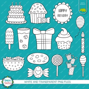 Sweet Birthday Digital Stamp Pack - Black and White Clipart / Birthday ...