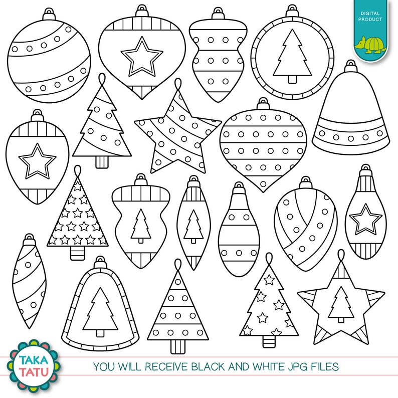 Christmas Ornaments Digital Stamp Christmas Ornament Clipart / Baubles Clipart / Christmas Tree Decoration / Holiday image 2