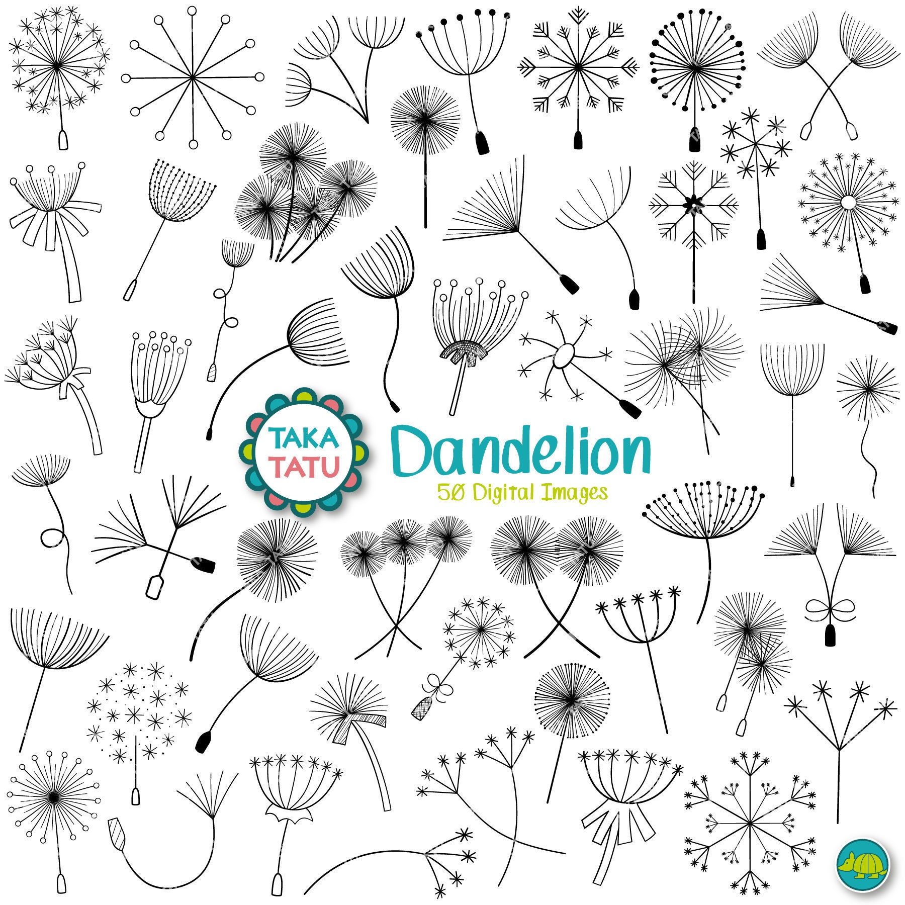 Dandelion Doodles Clipart - Digital Stamp / Black and White Dandelion  Doodles / Hand Drawn Dandelions / Dandelion Printable / Dandelion Art - Etsy, image size:1800x1800