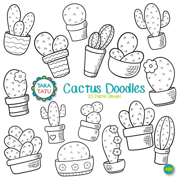 Cactus Doodles Digital Stamp Cactus Cliparts / Garden - Etsy