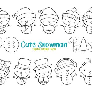 Snowman Stamp - Snowman Clipart / Snowman Doodles / Cute Winter Printable / Christmas Graphics / Holiday Clipart / Happy Snowman Doodles