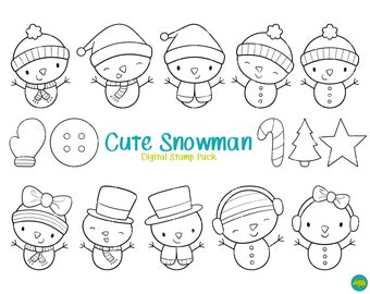 Snowman Stamp - Snowman Clipart / Snowman Doodles / Cute Winter Printable / Christmas Graphics / Holiday Clipart / Happy Snowman Doodles