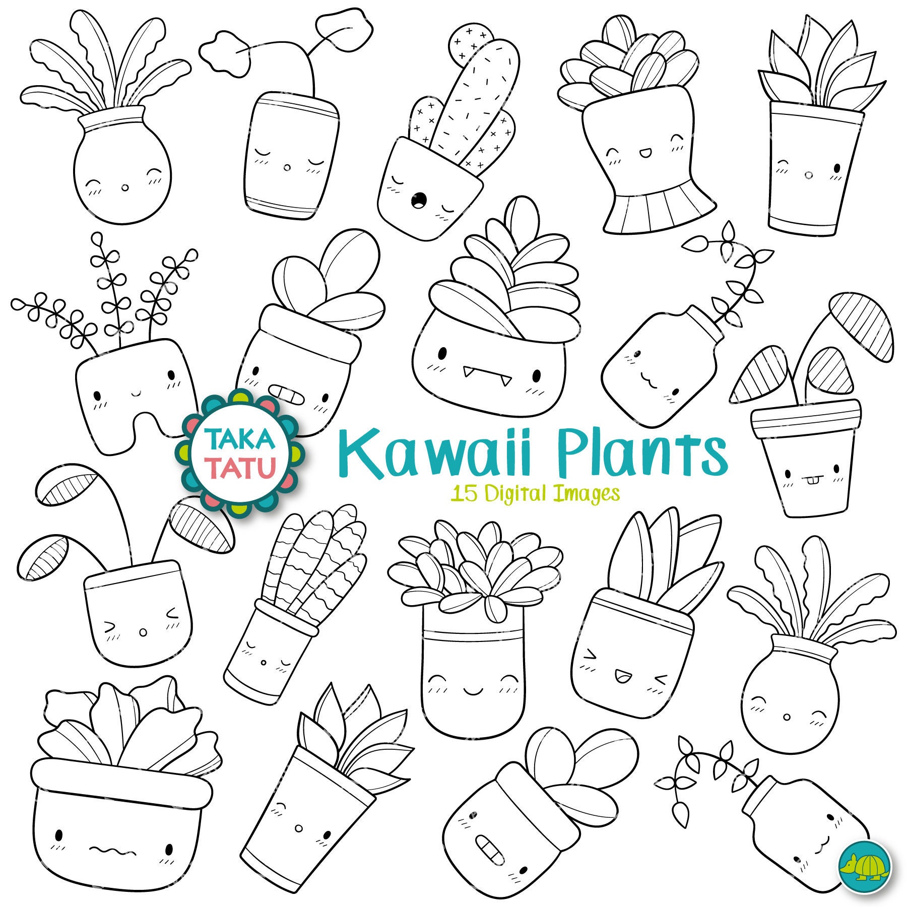 Kawaii Plants Clipart Cute Plants Digital Stamp / Cute Faces Etsy