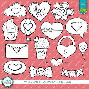 Valentines Sketches Digital Stamp - Valentines Clipart / Sketches