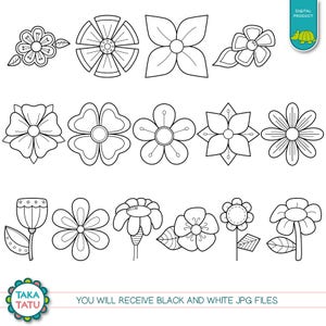 Digital Garden Digital Stamp Pack Black and White Clipart / Flowers Clip Art / Black and White Printable / Digi Stamps Instant Download image 2