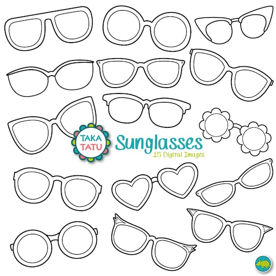 Sunglasses Digital Stamp Pack Black and White Clip Art / - Etsy