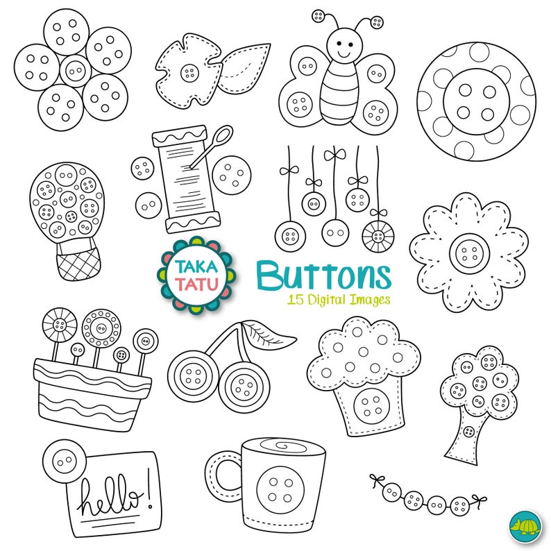 Buttons Digital Stamp Pack Black and White / Cute Clip Art / - Etsy