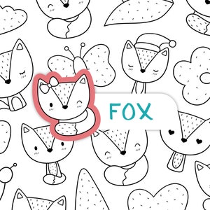 Timbre numérique de renard - Clipart de renard / Dessin au trait imprimable de renard noir et blanc dessiné à la main / Illustration de renard mignon pour l'artisanat et la fabrication de cartes