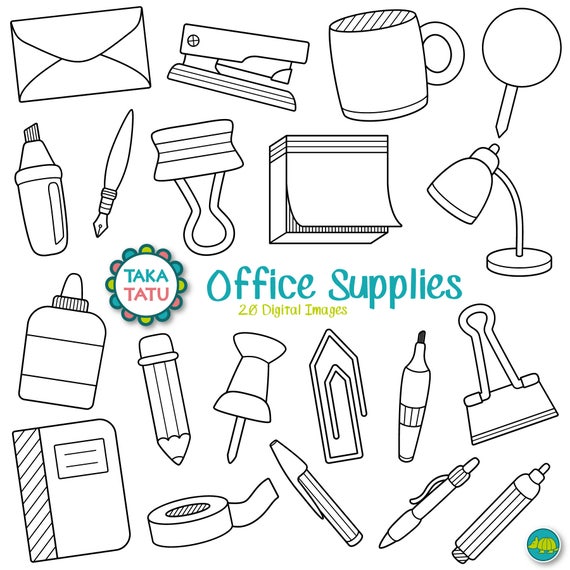 Office Supplies Digital Stamp Office Supplies Clipart / Office Stationery  Clipart / Classroom Clipart / Business Line Art / Pen / Pencil 