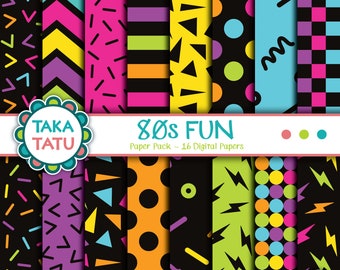 80s Fun Digital Paper - 80s Paper / Eighties Digital Paper / 80s Achtergrond / 80s Party / 80s Patronen / Retro Patronen / Retro Papers