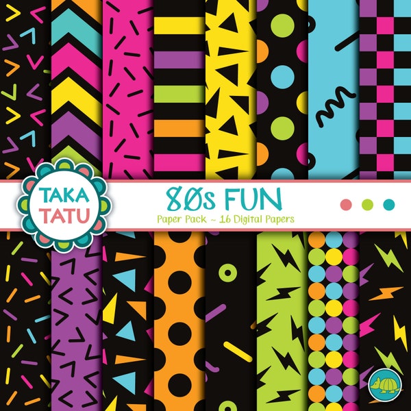 80s Fun Digital Paper - 80s Paper / Eighties Digital Paper / 80s Background / 80s Party / 80s Patterns / Retro Patterns / Retro Papers