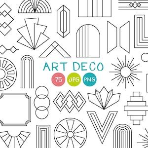 ART DECO CLIPART - Art Deco Elements for Decoration / Black and White Digital Stamp / Embellishments and Frames - Instant Download