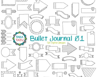 Bullet Journal Clipart - Journal Digital Stamp / Banner Clipart / Organizer Clipart / Journal Doodles / Hand Drawn Clipart / Arrows Clipart