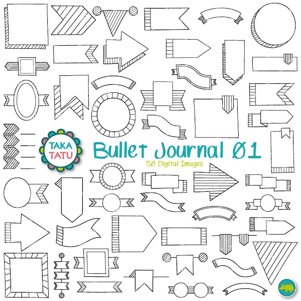 Bullet Journal Clipart - Journal Digital Stamp / Banner Clipart / Organizer Clipart / Journal Doodles / Hand Drawn Clipart / Arrows Clipart