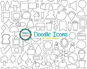 Doodle Icons Clipart - Hand Drawn Icons Clipart / Icons Digital Stamp / Digital Icon Pack / Simple Lines / Black and White Icons / Line Art