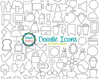 Doodle Icons Clipart - Handgetekende Icons Clipart / Icons Digital Stamp / Digital Icon Pack / Simple Lines / Black and White Icons / Line Art
