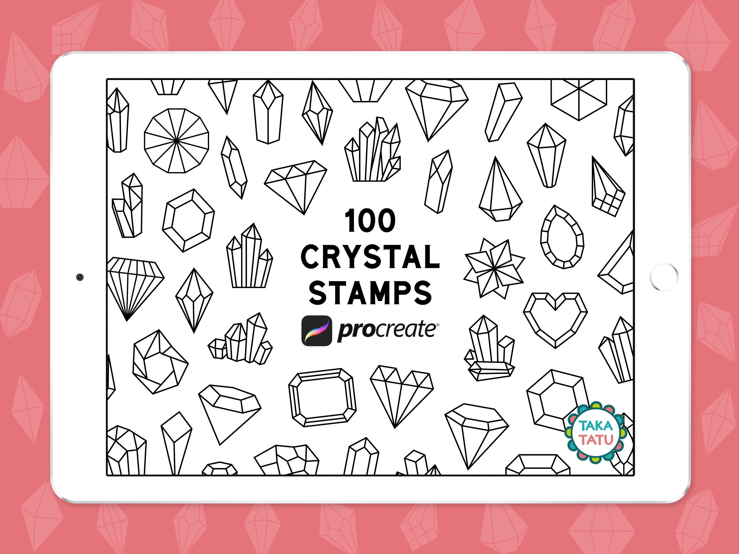 100 Crystal Procreate Stamps – Diamond & Gem Brush Set for Procreate