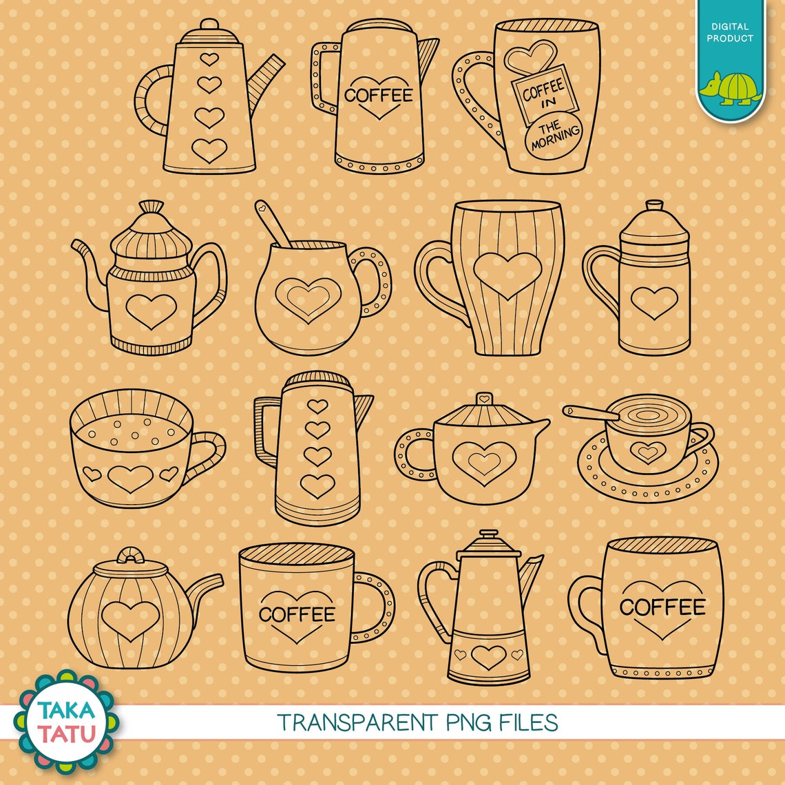 Coffee Love Digital Stamp Pack Black and White Clip Art / - Etsy