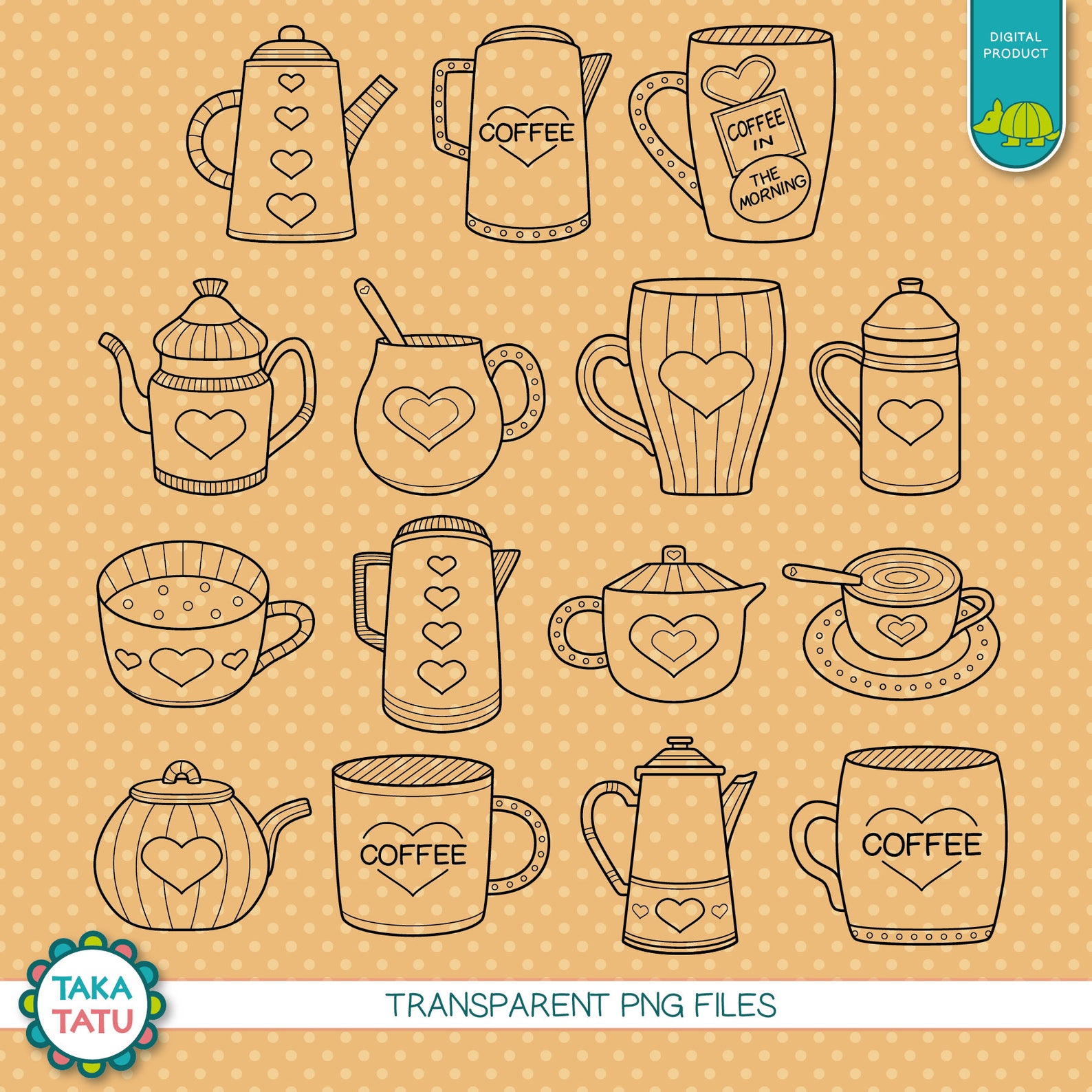 Coffee Love Digital Stamp Pack Black and White Clip Art / - Etsy