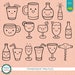 Kawaii Drinks Digital Stamp Pack - Black and White Clipart / Kawaii ...