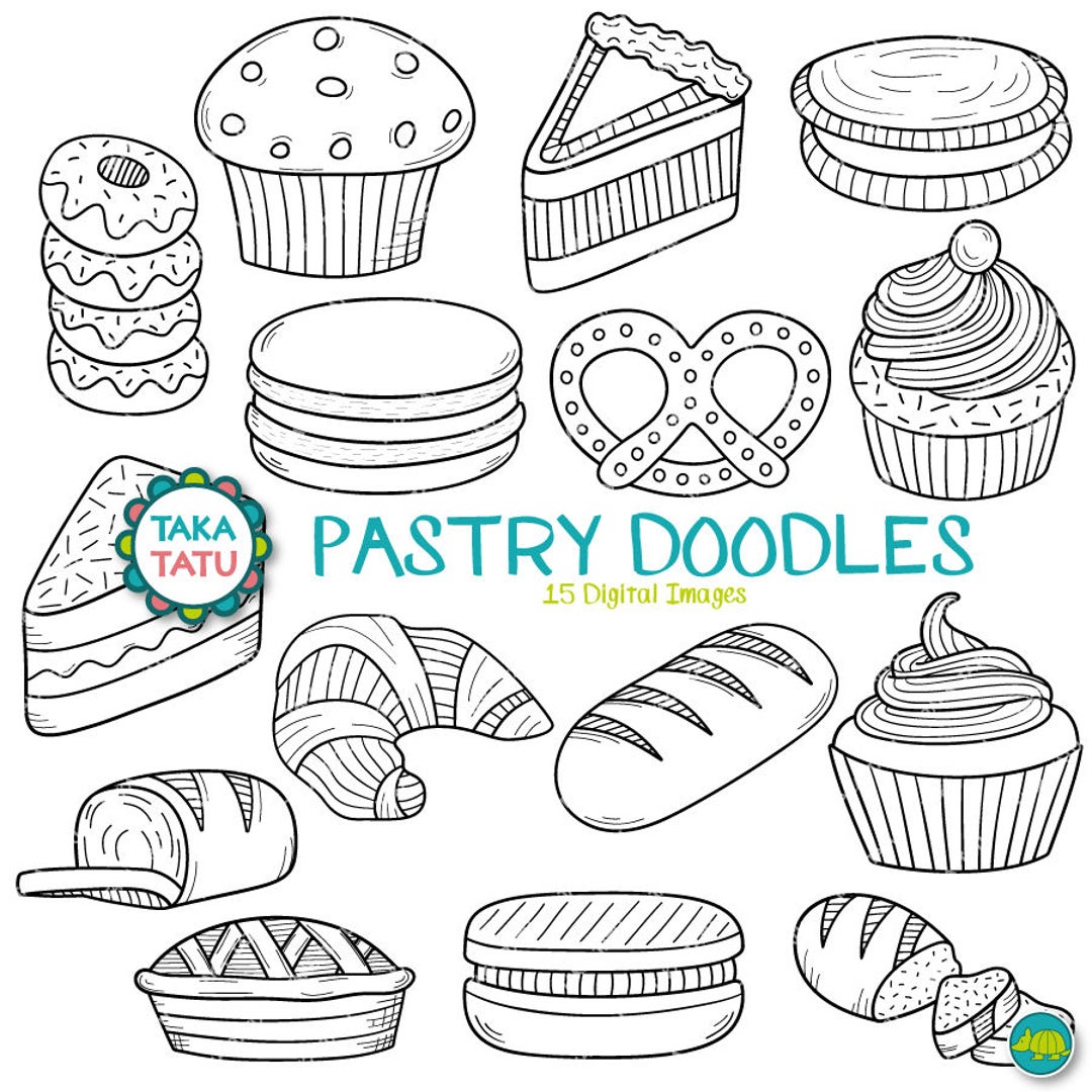 Pastry Doodles Digital Stamp Pastry Doodles Clipart / Pastry Clipart
