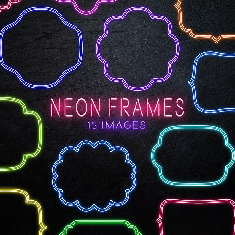 Neon Frames Digital Clipart Set Neon Clipart / Simple Frames Etsy