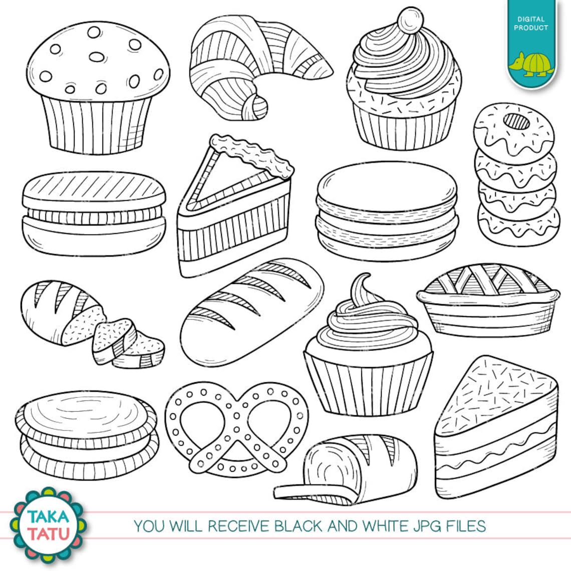Pastry Doodles Digital Stamp Pastry Doodles Clipart / Pastry Etsy