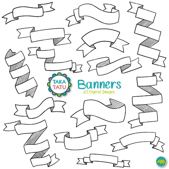Banners Digital Stamp Banner Clipart Banner Doodles Hand Etsy