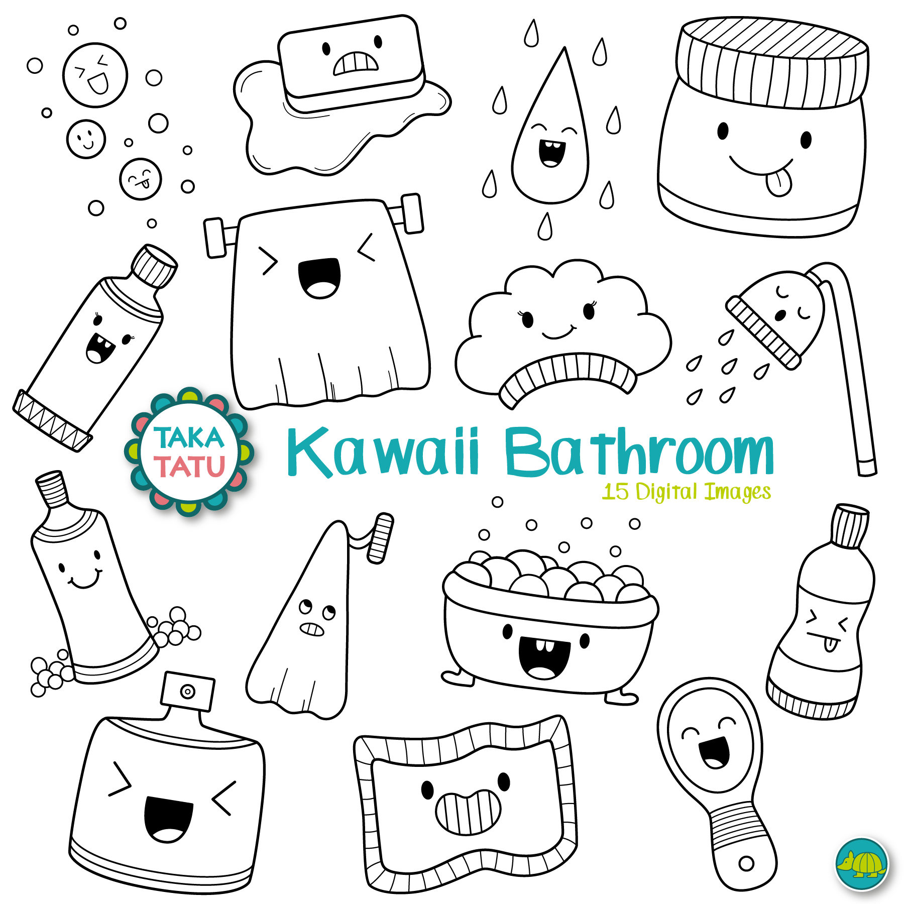 Kawaii Bathroom Digital Stamp - Kawaii Bathroom Clipart / Kids Clip Art /  Shower Clipart / Bathtub Clip Art / Bathroom Doodles / Download - Etsy, image size:1800x1800