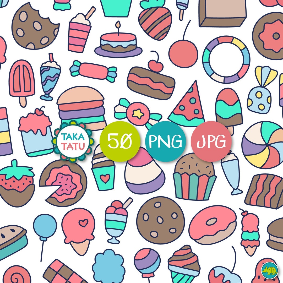 Cute Sweets Printable Clipart Pack / Hand Drawn Illustration for ...