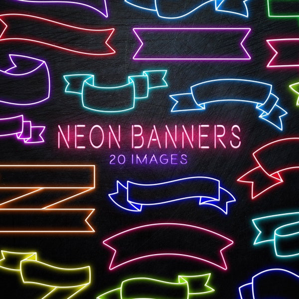 NEON BANNERS Clipart - Neon Digital Illustration /  Neon Lights / Neon Signs / Neon Banner Digital Image - Instant Download