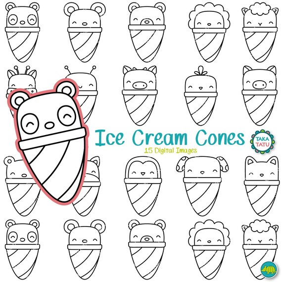 kawaii animal ice cream cones clipart cute ice cream digital etsy canada