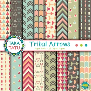Tribal Arrows Digital Paper - Tribal Arrow Pattern / Arrow Paper / Tribal Paper / Arrow Scrapbooking / Arrow Background