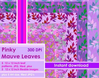 Imágenes digitales para scrapbooking y manualidades. Hojas rosas y malvas. Decoupage. Álbumes digitales.